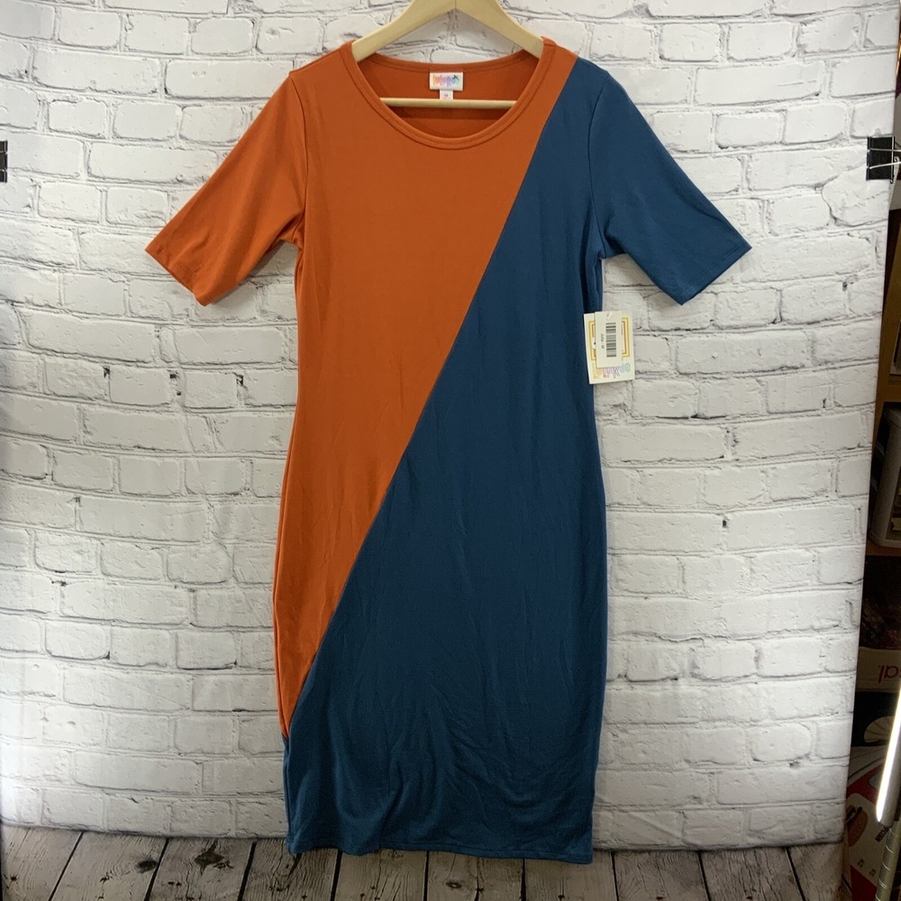 Lularoe Julia Style Dress Womens Sz M Bodycon Blue Orange NWT